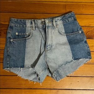garage color block jean shorts